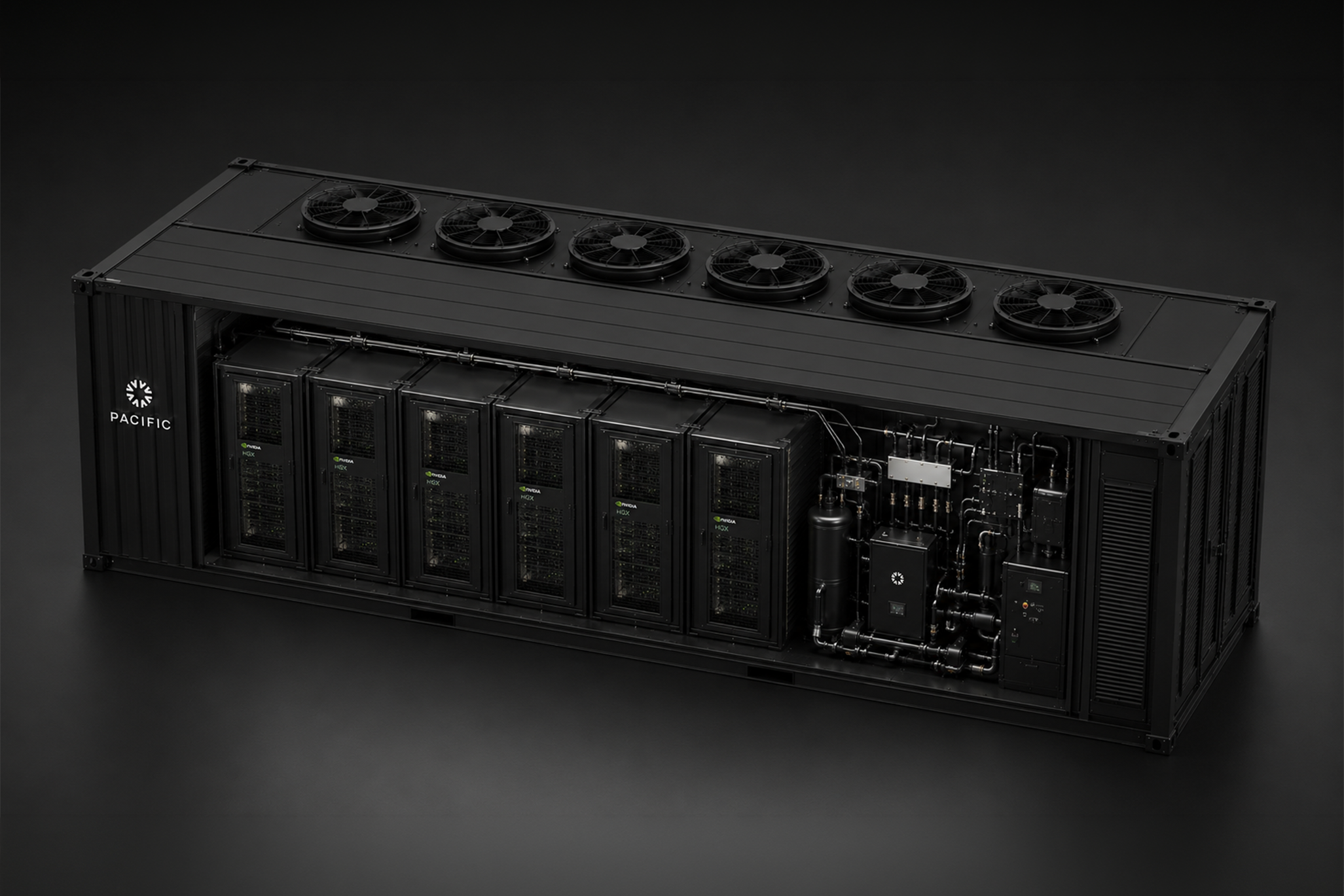 Dark technical reference render of Pacific GPU infrastructure
